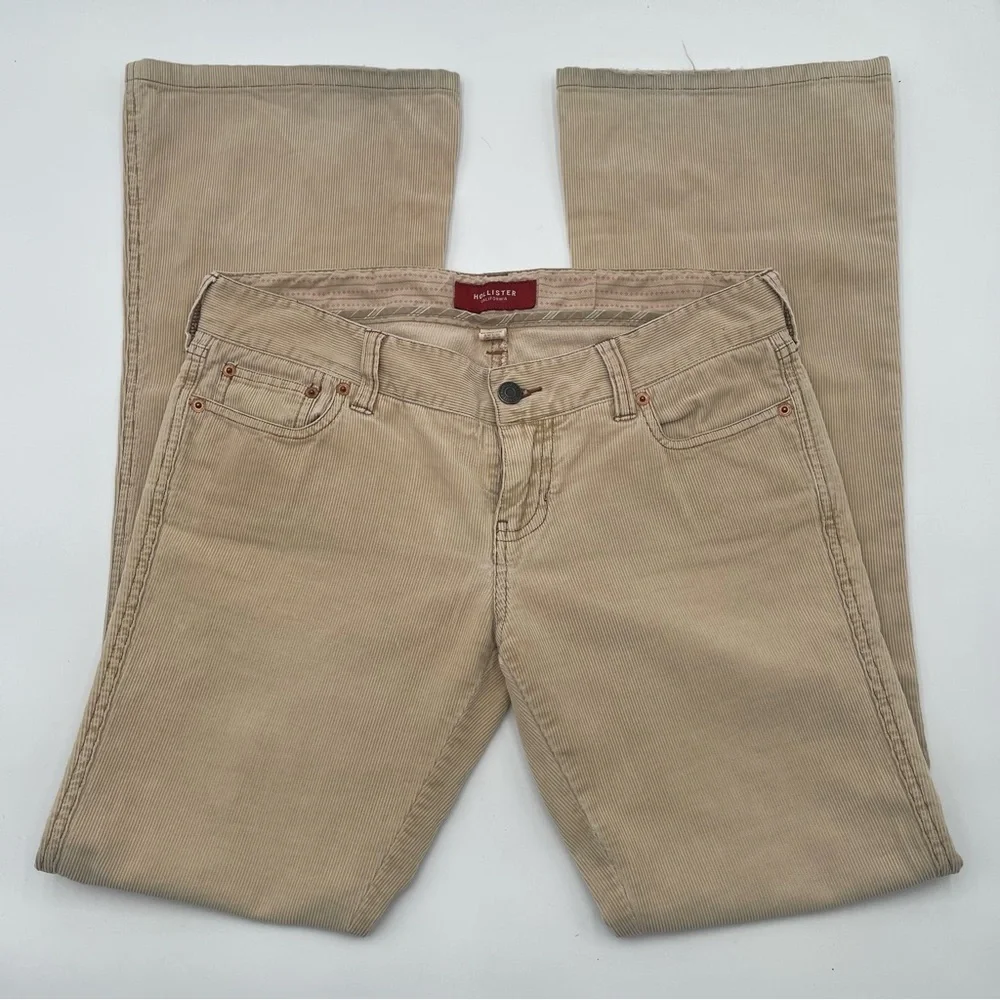 Vtg Y2K Hollister Tan Corduroy Flare Pants Junior 5 Stretch Retro Low Rise - Picture 1 of 15